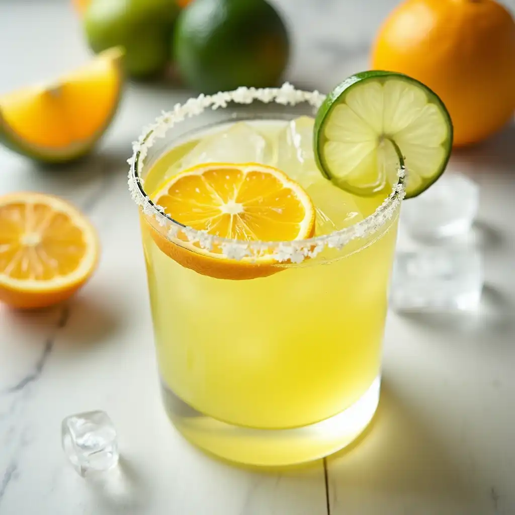 Fresh skinny margarita mocktail in a salt-rimmed glass