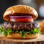 Juicy Venison Burgers grilled to perfection, served on a bun with fresh toppings and a delicious, savory finish.