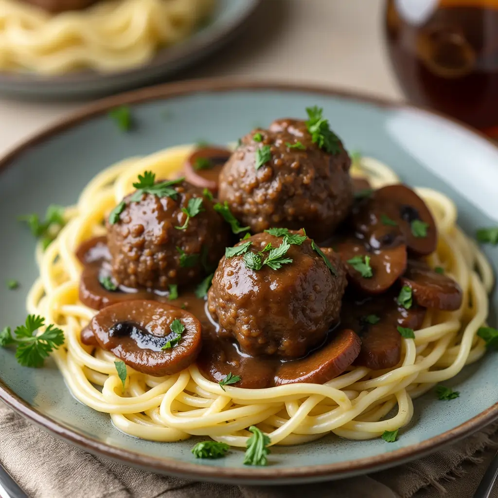 Venison Meatballs with Creamy Mushroom Sauce